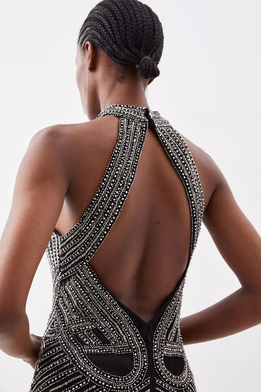 Embellished Beaded Halter Woven Maxi Dress | Karen Millen